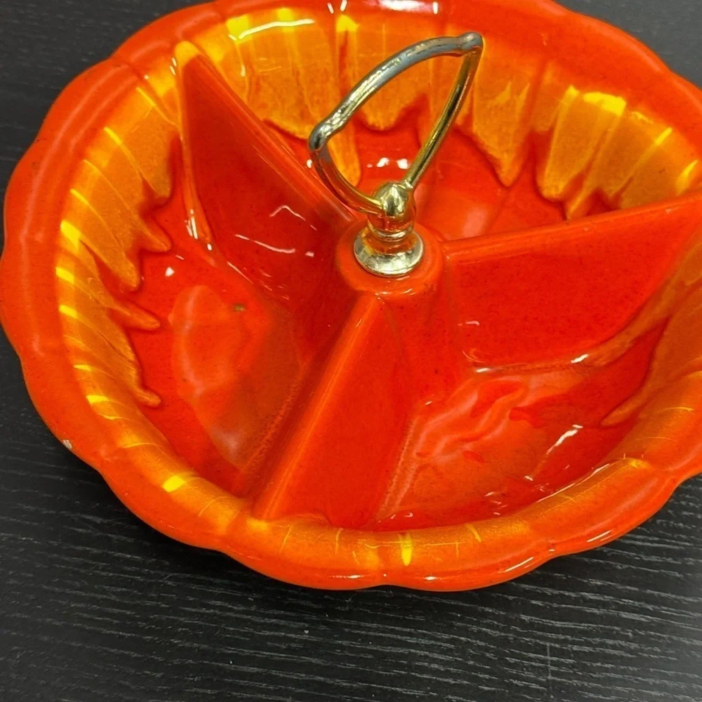 Made in USA Vintage Vibrant Orange Divided Serving Candy Relish Dish